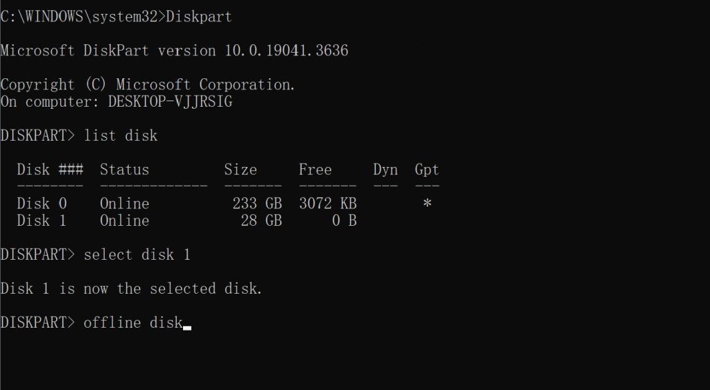 cmd-diskpart-offline disk