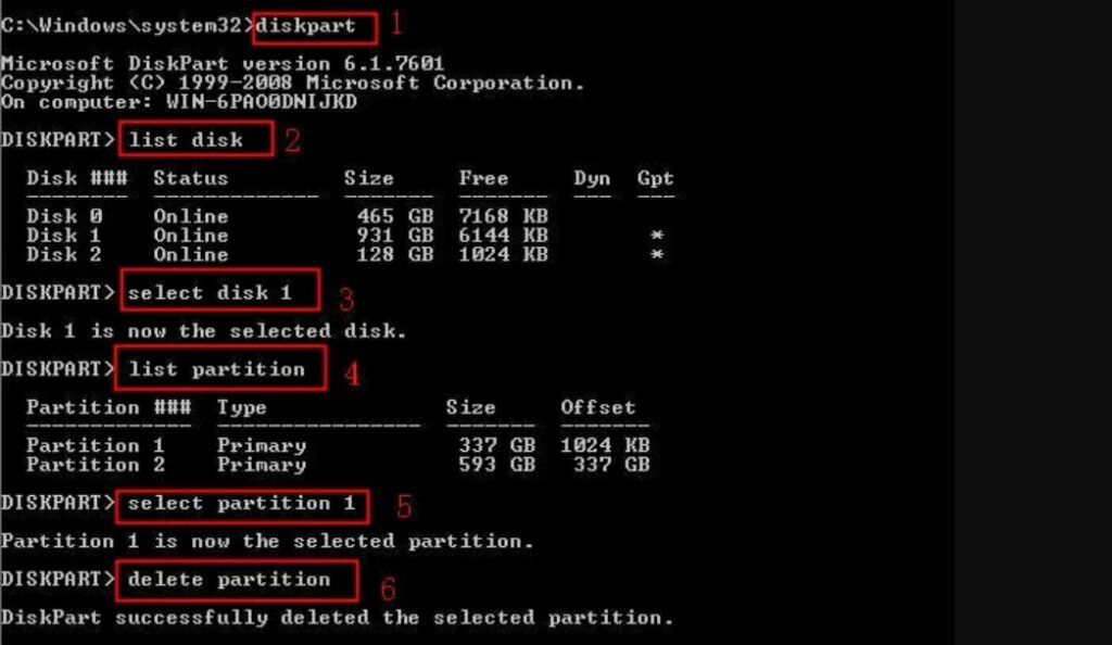 diskpartコマンドディスク領域の削除