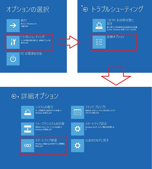 Windows RE-オプションの選択-トラブルシューティング-詳細オプション