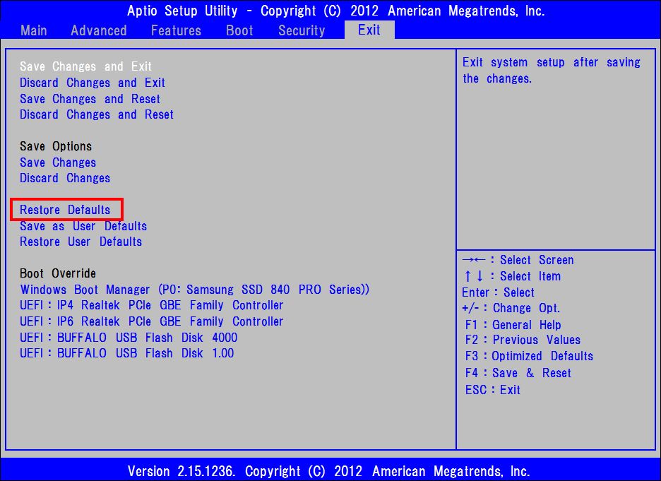 BIOS 「Restore Settings」