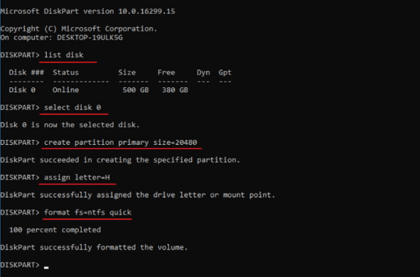 format fs=ntfs quick